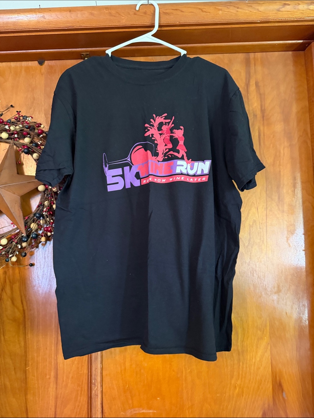5K Wine Run Graphic Tee - Black with Pink & Purple Print